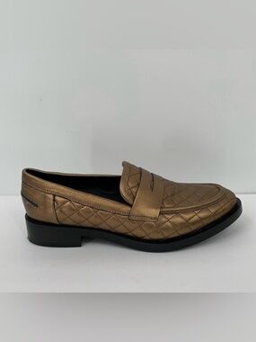 GEOX quilted leather slip-on loafer shoe flat comfort bronze metallic women 37 6